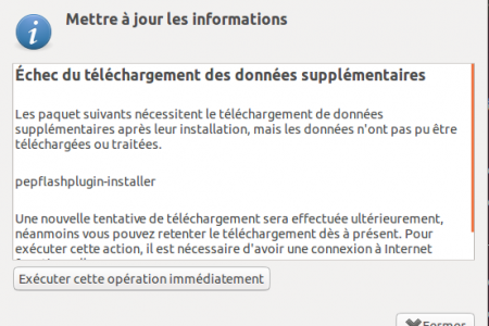 Échec du téléchargement des données supplémentaires